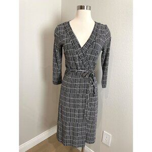 Ann Taylor Womens 6 Wrap Dress Black & White Pattern Stretch